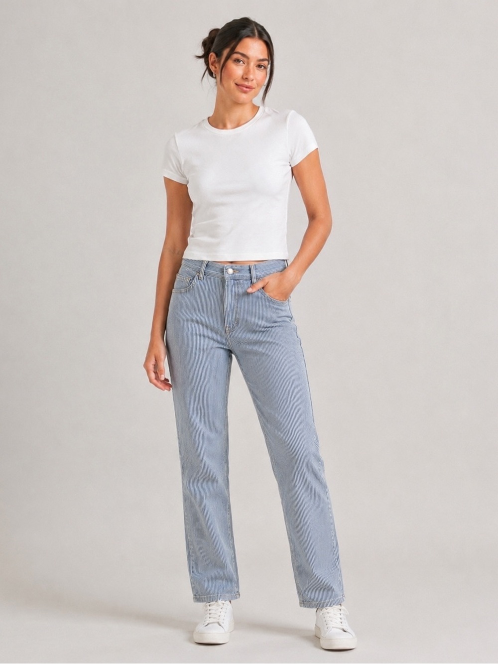 Oat New York Straight-Leg Jeans in Blue & White Stripes